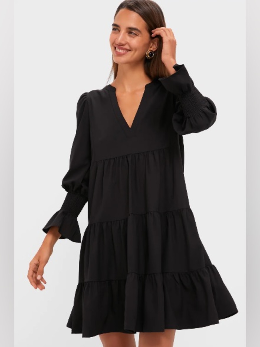 Pomander Place Tuckernuck Black Crepe Kenzo Dress‎ Size Medium Tiered Feminine